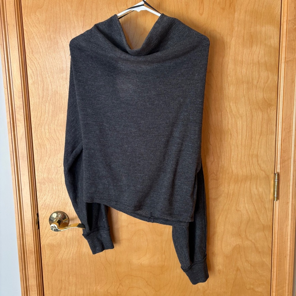 We The Free Cowl Neck Top Women‎ XS Charcoal Grey Exposed Seam Knit Slouchy
